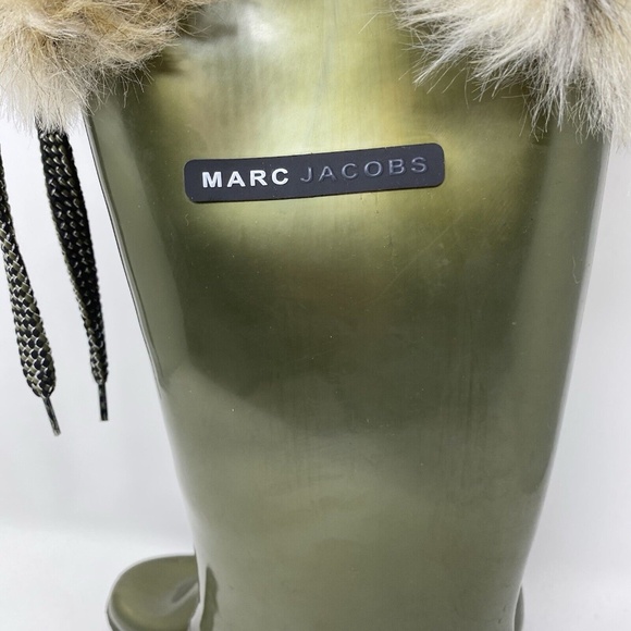 Marc Jacobs Olive Green Rubber Rain Boots w Fur Trim Made in Italy Womens Sz 9 - Picture 3 of 12